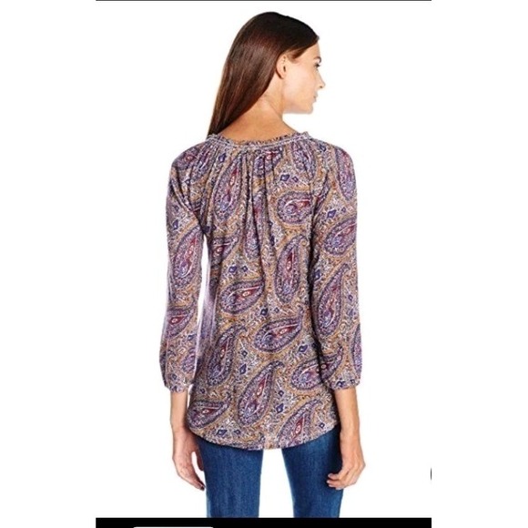 Lucky Brand Women's Size Large Multicolor Paisley 3/4 S‎ Tie Front Peasant Top - Picture 4 of 9